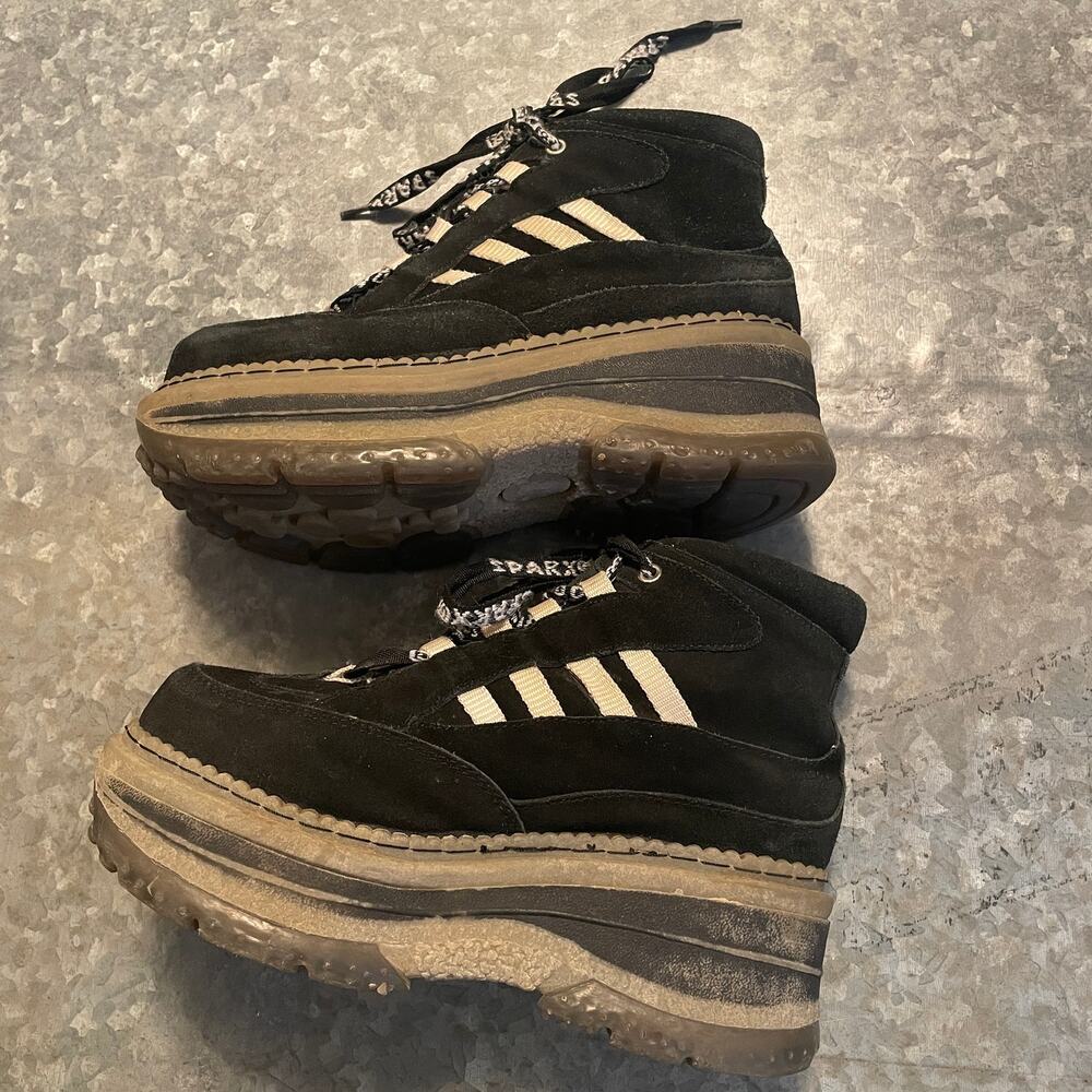 Vintage 90s SPARX Mega Platform Suede Sneakers Womens 8 Chunky Shoes Black Cyber - Picture 6 of 10